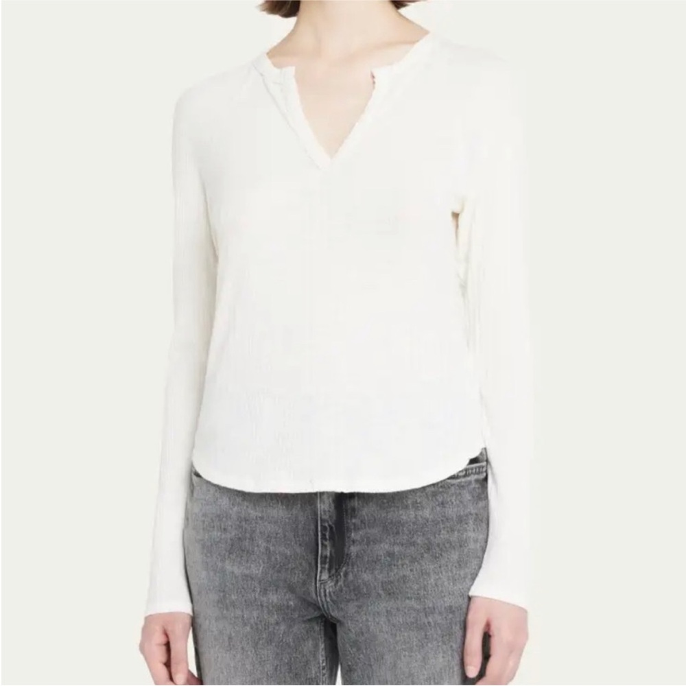MOTHER Denim the Split Varsity Long Sleeve in Whisper White size Small